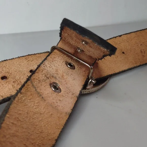 MONTANA SILVERSMITHS western leather belt Grandpa embossed buckle removable - Picture 10 of 12